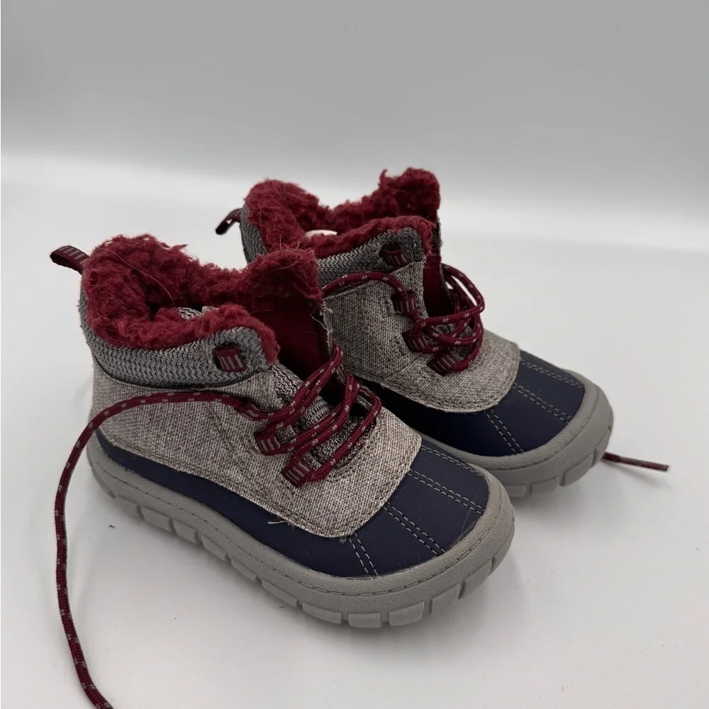 Wonder Nation Boys Girls Toddler Size 7 Gray and Burgundy Kids Winter Snow Boots